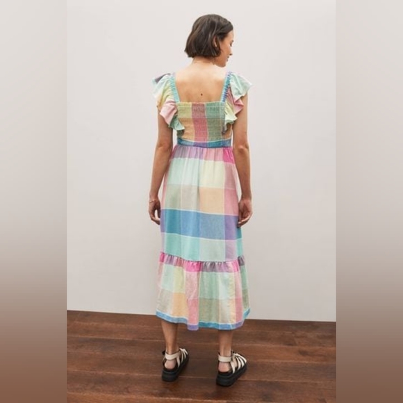 🏵️💚 Gap Blend Flutter Sleeve Square Neck Smocked Midi Dress - Picture 4 of 13